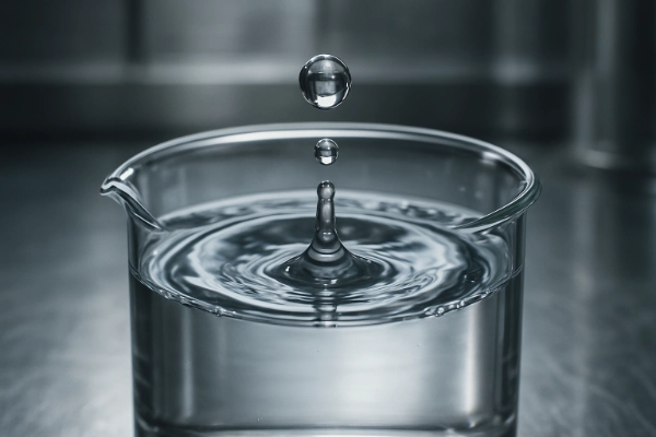 Makroaufnahme: Reinstes Wasser im Laborglas