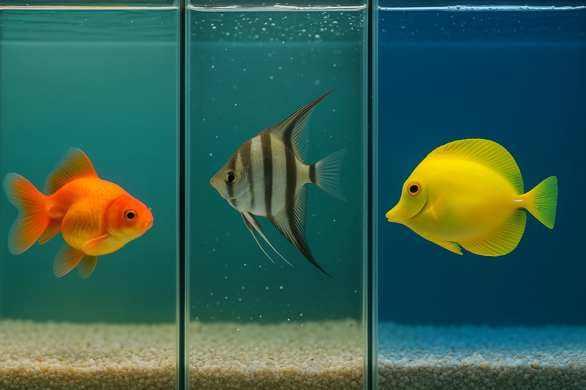 Verschiedene Aquarienfische mit unterschiedlichen Wasserbedürfnissen