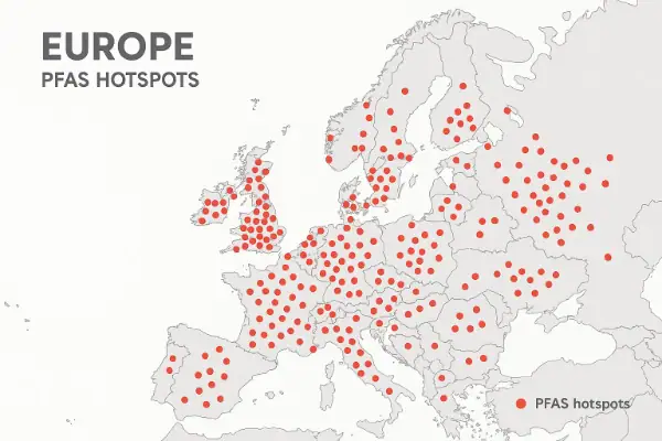 Infografik zeigt PFAS‑Hotspots in Europa